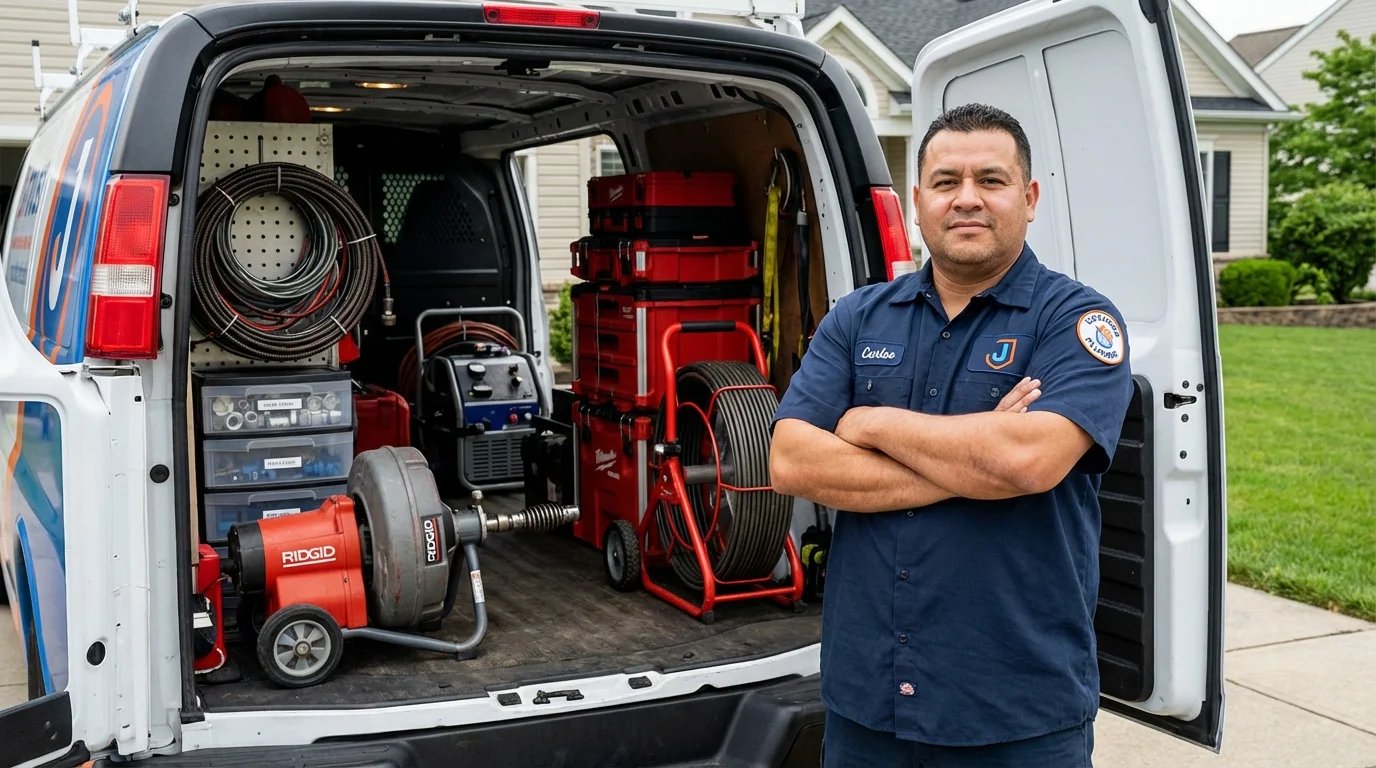 Professional drain cleaning equipment and Johns Plumbing LLC plumber in New Ipswich
