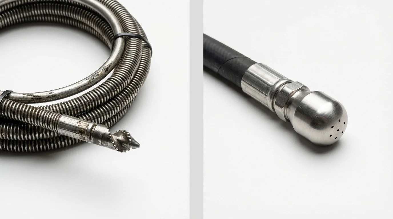Drain snake cable and hydro jetting nozzle used for drain cleaning in New Ipswich, NH