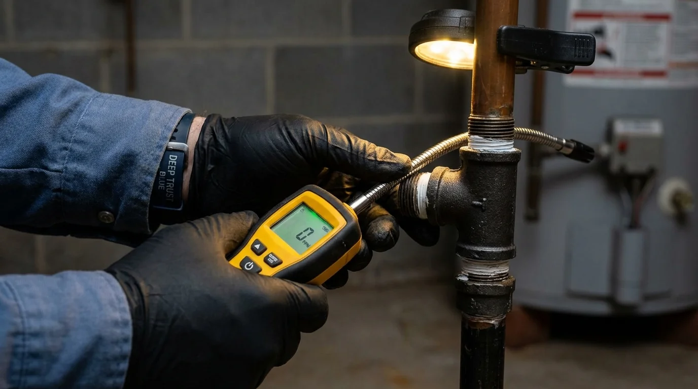 Gas leak detection with electronic sniffer by Johns Plumbing LLC in New Ipswich